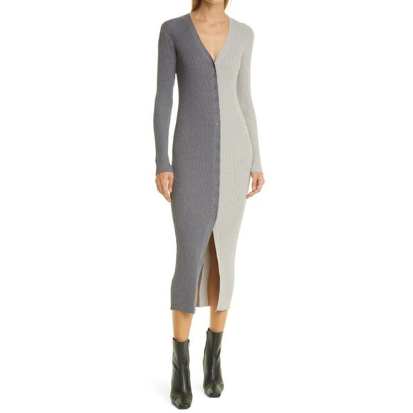 Staud Shoko Colorblock Sweater Dress Heather Grey/Charcoal Ribbed Knit V-neck XS - Picture 12 of 12
